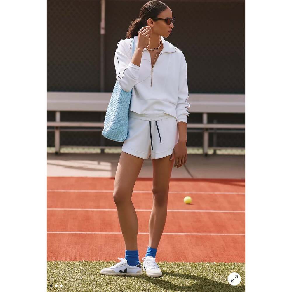 Varley Davenport Doublesoft Half Zip Sweatshirt S Shorts M White Matching Set